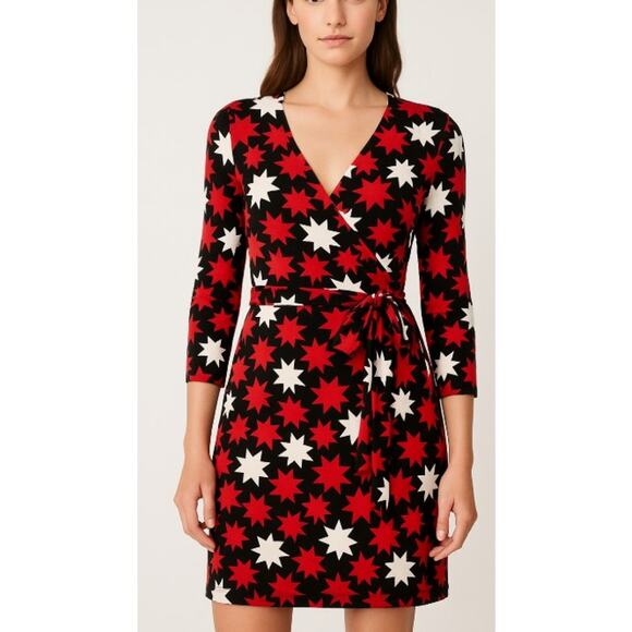 Diane Von Furstenberg Dresses & Skirts - Diane Von Furstenberg Red Black White Star-Print Wrap Midi Dress